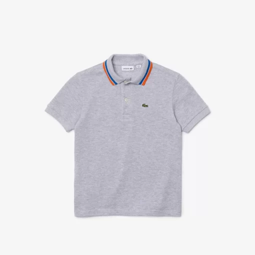 Lacoste Jungenkleidung>Jungen Poloshirt Aus Baumwollpique Mit Trikolor-Kragen Heidekraut Grau / Weis W9D