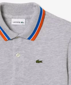 Lacoste Jungenkleidung>Jungen Poloshirt Aus Baumwollpique Mit Trikolor-Kragen Heidekraut Grau / Weis W9D