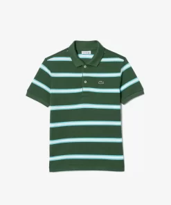 Lacoste Jungenkleidung>Jungen Poloshirt Aus Gestreiftem Pique Dunkelgrun / Weis Qi0