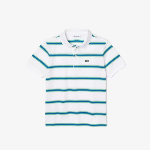 Lacoste Jungenkleidung>Jungen Poloshirt Aus Gestreiftem Pique Weis / Grun / Blau Y0I