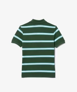 Lacoste Jungenkleidung>Jungen Poloshirt Aus Gestreiftem Pique Dunkelgrun / Weis Qi0