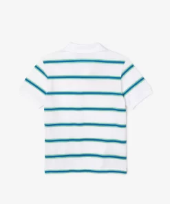 Lacoste Jungenkleidung>Jungen Poloshirt Aus Gestreiftem Pique Weis / Grun / Blau Y0I