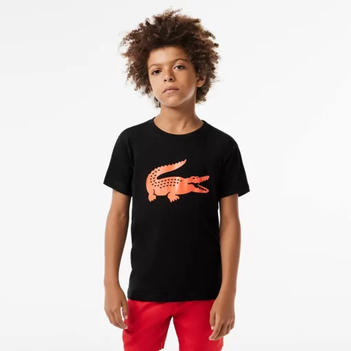 Lacoste Jungenkleidung>Jungen-Shirt Aus Funktionsstoff Mit Krokodilaufdruck Sport Tennis Schwarz / Orange Qxi