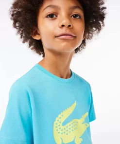 Lacoste Jungenkleidung>Jungen-Shirt Aus Funktionsstoff Mit Krokodilaufdruck Sport Tennis Blau / Neongelb Nwi