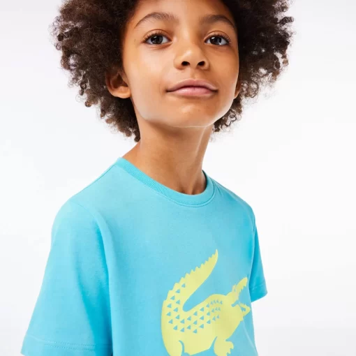 Lacoste Jungenkleidung>Jungen-Shirt Aus Funktionsstoff Mit Krokodilaufdruck Sport Tennis Blau / Neongelb Nwi