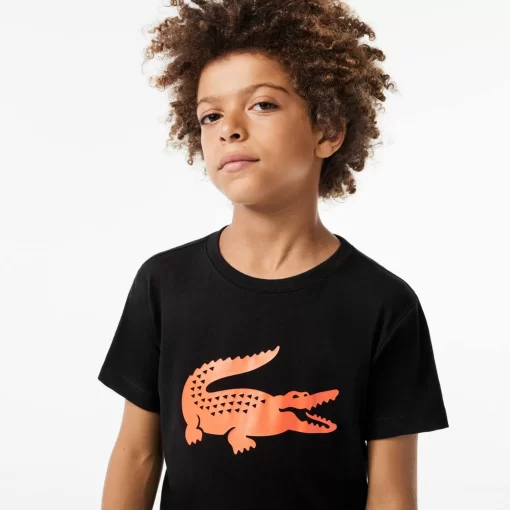 Lacoste Jungenkleidung>Jungen-Shirt Aus Funktionsstoff Mit Krokodilaufdruck Sport Tennis Schwarz / Orange Qxi