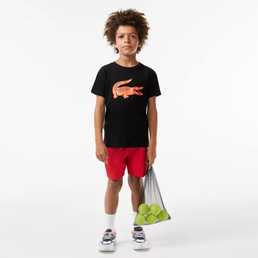 Lacoste Jungenkleidung>Jungen-Shirt Aus Funktionsstoff Mit Krokodilaufdruck Sport Tennis Schwarz / Orange Qxi