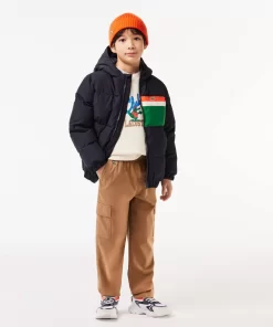 Lacoste Mädchenkleidung>Kapuzen-Pufferjacke Mit Kontraststreifen Navy Blau / Weis Kg2