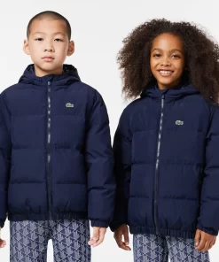 Lacoste Mädchenkleidung>Kapuzen-Pufferjacke Mit Krokodil Hinten Navy Blau 166