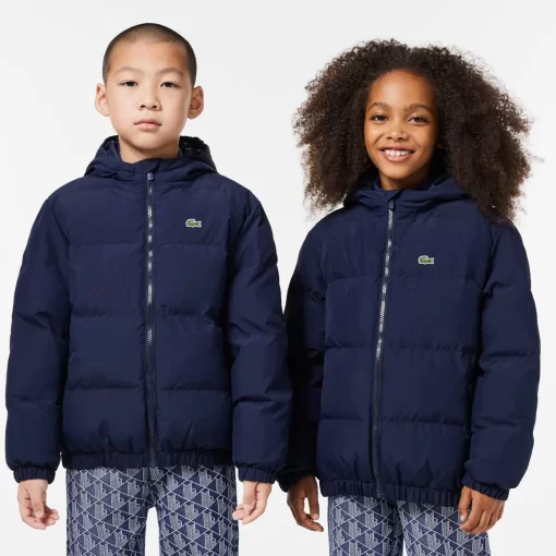 Lacoste Mädchenkleidung>Kapuzen-Pufferjacke Mit Krokodil Hinten Navy Blau 166