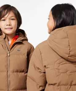 Lacoste Mädchenkleidung>Kapuzen-Pufferjacke Mit Krokodil Hinten Braun Six