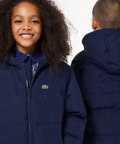 Lacoste Mädchenkleidung>Kapuzen-Pufferjacke Mit Krokodil Hinten Navy Blau 166