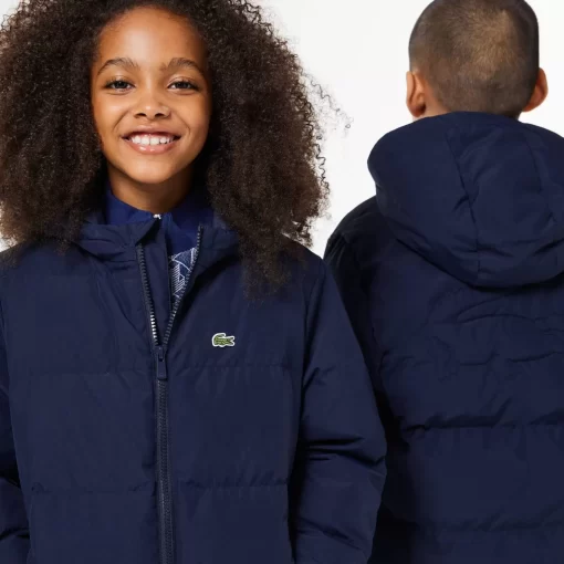 Lacoste Mädchenkleidung>Kapuzen-Pufferjacke Mit Krokodil Hinten Navy Blau 166