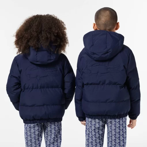 Lacoste Mädchenkleidung>Kapuzen-Pufferjacke Mit Krokodil Hinten Navy Blau 166