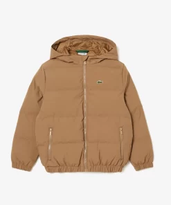 Lacoste Mädchenkleidung>Kapuzen-Pufferjacke Mit Krokodil Hinten Braun Six