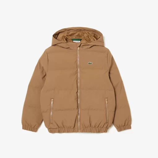 Lacoste Mädchenkleidung>Kapuzen-Pufferjacke Mit Krokodil Hinten Braun Six