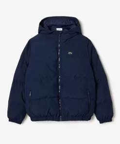 Lacoste Mädchenkleidung>Kapuzen-Pufferjacke Mit Krokodil Hinten Navy Blau 166