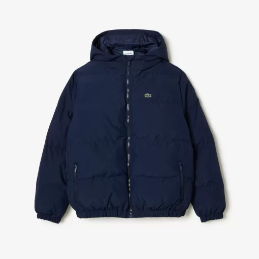 Lacoste Mädchenkleidung>Kapuzen-Pufferjacke Mit Krokodil Hinten Navy Blau 166