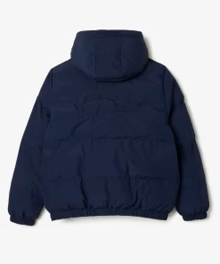 Lacoste Mädchenkleidung>Kapuzen-Pufferjacke Mit Krokodil Hinten Navy Blau 166