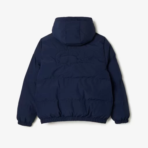 Lacoste Mädchenkleidung>Kapuzen-Pufferjacke Mit Krokodil Hinten Navy Blau 166