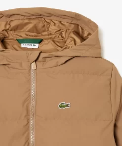 Lacoste Mädchenkleidung>Kapuzen-Pufferjacke Mit Krokodil Hinten Braun Six