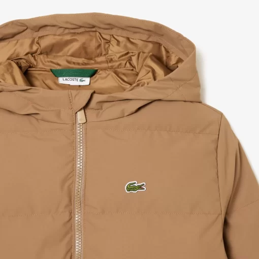 Lacoste Mädchenkleidung>Kapuzen-Pufferjacke Mit Krokodil Hinten Braun Six