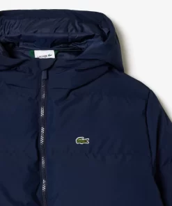 Lacoste Mädchenkleidung>Kapuzen-Pufferjacke Mit Krokodil Hinten Navy Blau 166