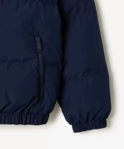 Lacoste Mädchenkleidung>Kapuzen-Pufferjacke Mit Krokodil Hinten Navy Blau 166