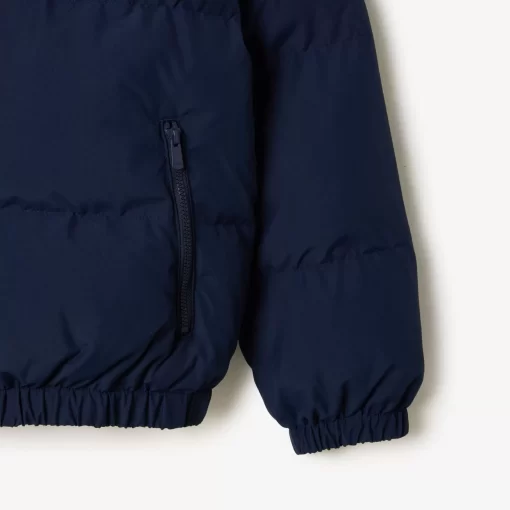 Lacoste Mädchenkleidung>Kapuzen-Pufferjacke Mit Krokodil Hinten Navy Blau 166