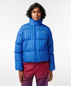 Lacoste Jacken & Mäntel>Kapuzen-Pufferjacke Mit Monogramm-Aufdruck Mit Puffer-Croc Hinten. Blau / Burgunder Nji