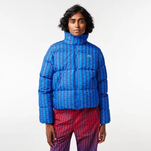 Lacoste Jacken & Mäntel>Kapuzen-Pufferjacke Mit Monogramm-Aufdruck Mit Puffer-Croc Hinten. Blau / Burgunder Nji