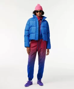 Lacoste Jacken & Mäntel>Kapuzen-Pufferjacke Mit Monogramm-Aufdruck Mit Puffer-Croc Hinten. Blau / Burgunder Nji