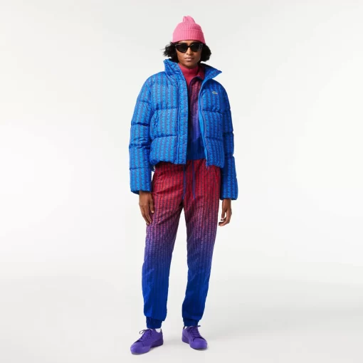 Lacoste Jacken & Mäntel>Kapuzen-Pufferjacke Mit Monogramm-Aufdruck Mit Puffer-Croc Hinten. Blau / Burgunder Nji