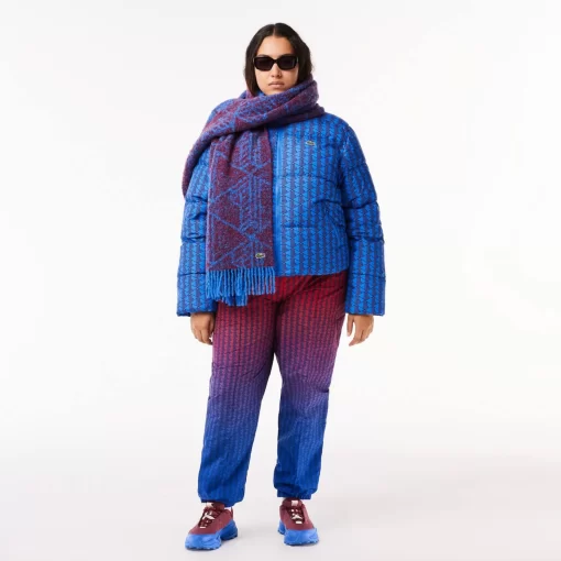 Lacoste Jacken & Mäntel>Kapuzen-Pufferjacke Mit Monogramm-Aufdruck Mit Puffer-Croc Hinten. Blau / Burgunder Nji