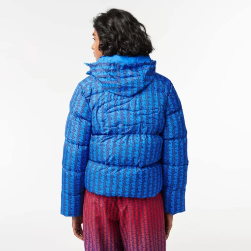 Lacoste Jacken & Mäntel>Kapuzen-Pufferjacke Mit Monogramm-Aufdruck Mit Puffer-Croc Hinten. Blau / Burgunder Nji