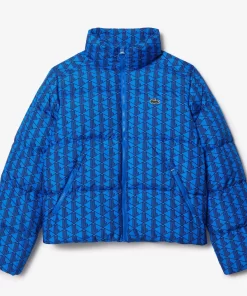 Lacoste Jacken & Mäntel>Kapuzen-Pufferjacke Mit Monogramm-Aufdruck Mit Puffer-Croc Hinten. Blau / Burgunder Nji