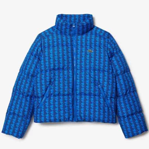 Lacoste Jacken & Mäntel>Kapuzen-Pufferjacke Mit Monogramm-Aufdruck Mit Puffer-Croc Hinten. Blau / Burgunder Nji