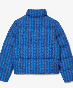 Lacoste Jacken & Mäntel>Kapuzen-Pufferjacke Mit Monogramm-Aufdruck Mit Puffer-Croc Hinten. Blau / Burgunder Nji