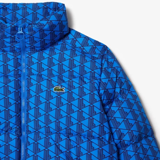 Lacoste Jacken & Mäntel>Kapuzen-Pufferjacke Mit Monogramm-Aufdruck Mit Puffer-Croc Hinten. Blau / Burgunder Nji