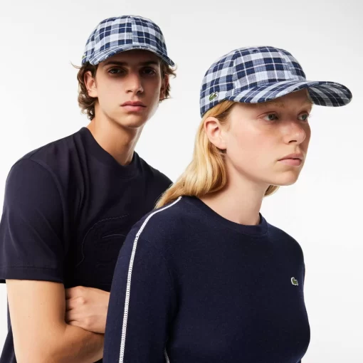 Lacoste Caps & Hüte>Karierte Kappe Aus Bio-Baumwolle Navy Blau / Weis Qli