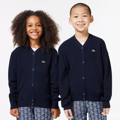 Lacoste Mädchenkleidung>Kinder Cardigan Mit Kontrast-Schriftzug Navy Blau 166