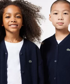 Lacoste Mädchenkleidung>Kinder Cardigan Mit Kontrast-Schriftzug Navy Blau 166