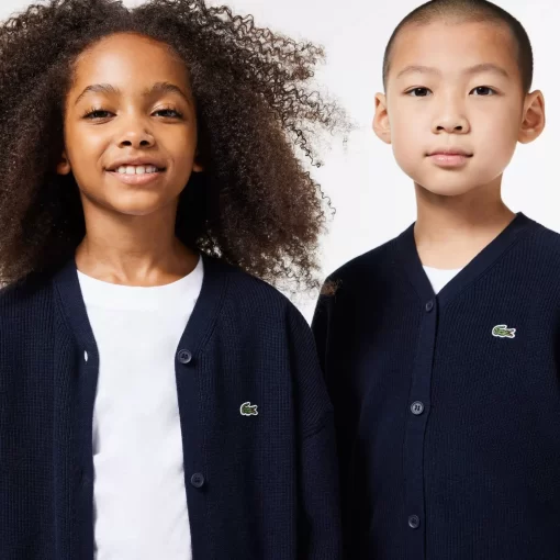 Lacoste Mädchenkleidung>Kinder Cardigan Mit Kontrast-Schriftzug Navy Blau 166