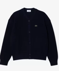 Lacoste Mädchenkleidung>Kinder Cardigan Mit Kontrast-Schriftzug Navy Blau 166