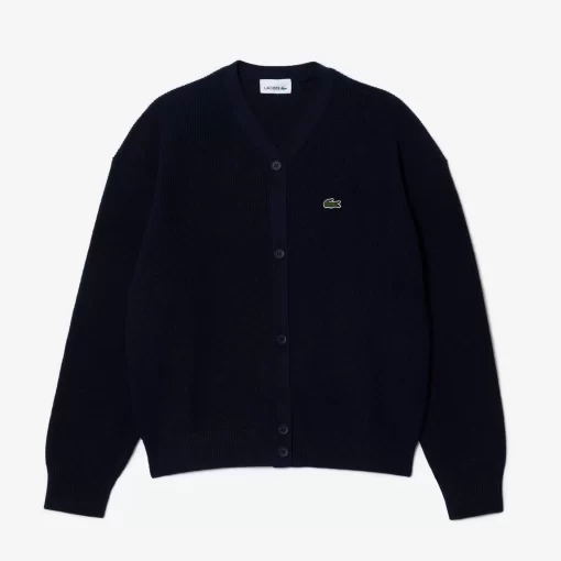 Lacoste Mädchenkleidung>Kinder Cardigan Mit Kontrast-Schriftzug Navy Blau 166