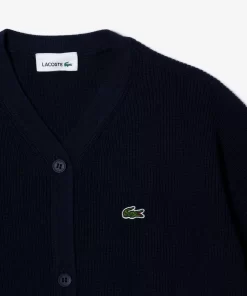 Lacoste Mädchenkleidung>Kinder Cardigan Mit Kontrast-Schriftzug Navy Blau 166