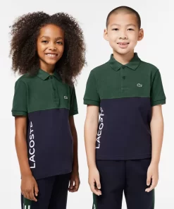 Lacoste Jungenkleidung>Kinder Poloshirt Aus Bio-Baumwoll-Pique Mit Colourblock Dunkelgrun / Navy Blau Kzi