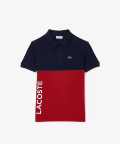 Lacoste Mädchenkleidung>Kinder Poloshirt Aus Bio-Baumwoll-Pique Mit Colourblock Navy Blau / Burgunder Isv