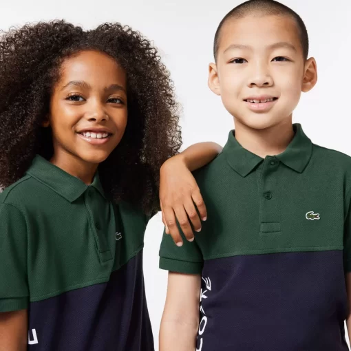 Lacoste Jungenkleidung>Kinder Poloshirt Aus Bio-Baumwoll-Pique Mit Colourblock Dunkelgrun / Navy Blau Kzi