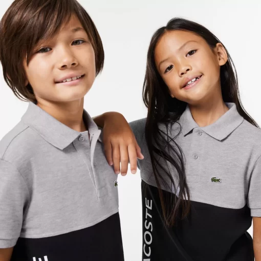 Lacoste Jungenkleidung>Kinder Poloshirt Aus Bio-Baumwoll-Pique Mit Colourblock Heidekraut Grau / Schwarz 80P